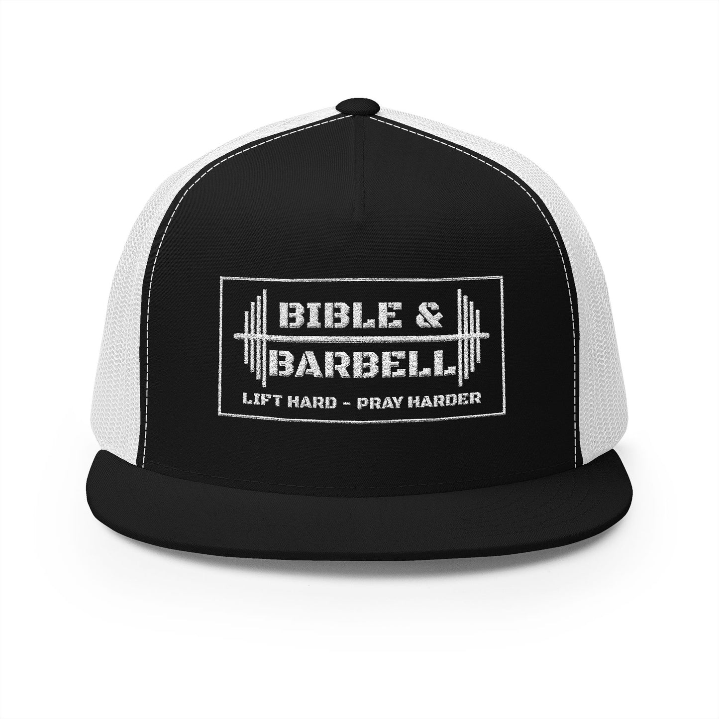 Bible & Barbell White Boxed Logo 5 Panel Trucker Cap