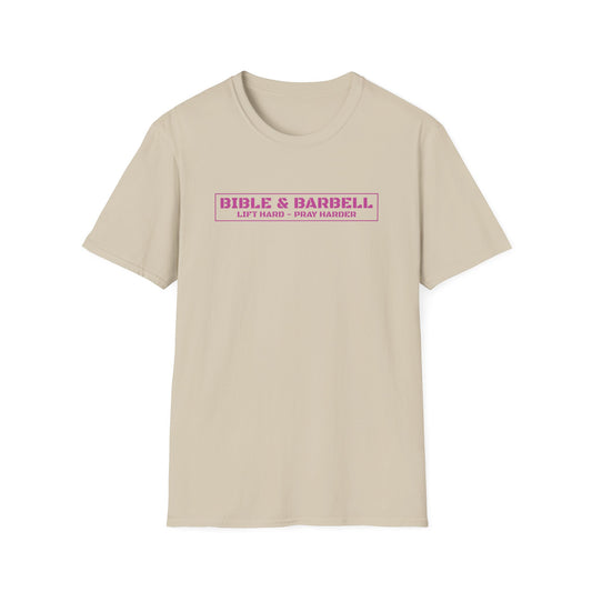 Bible & Barbell Pink Boxed Logo T-Shirt