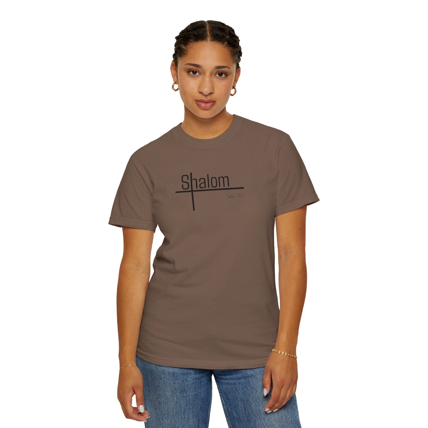 Garment-Dyed T-shirt with 'Shalom' Design - Casual Wear, Spiritual Apparel, Unisex Tee, Comfortable Everyday Shirt