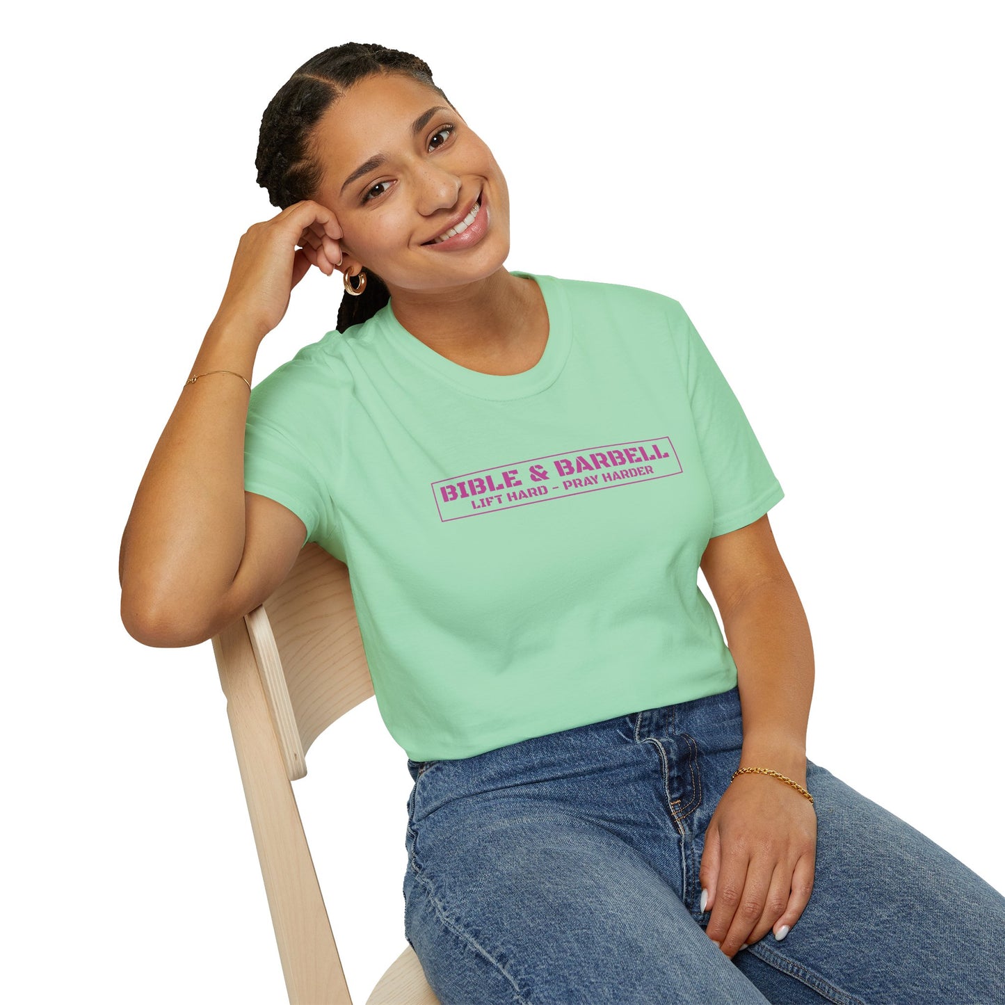 Bible & Barbell Pink Boxed Logo T-Shirt