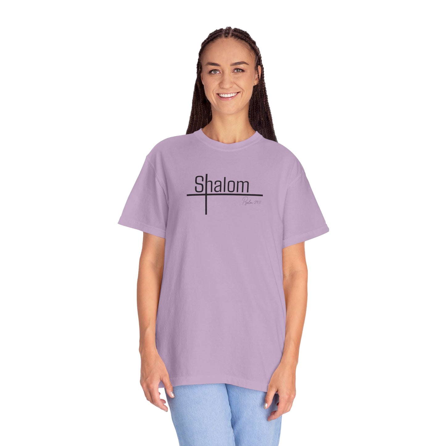 Garment-Dyed T-shirt with 'Shalom' Design - Casual Wear, Spiritual Apparel, Unisex Tee, Comfortable Everyday Shirt