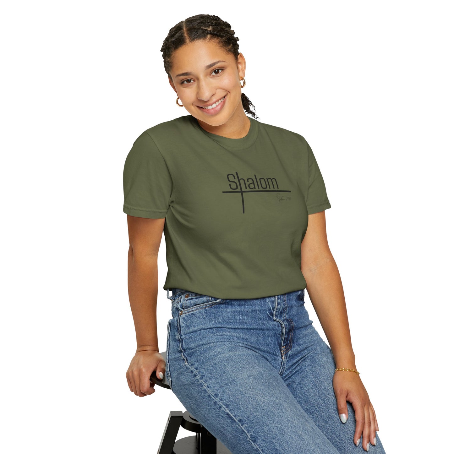 Garment-Dyed T-shirt with 'Shalom' Design - Casual Wear, Spiritual Apparel, Unisex Tee, Comfortable Everyday Shirt