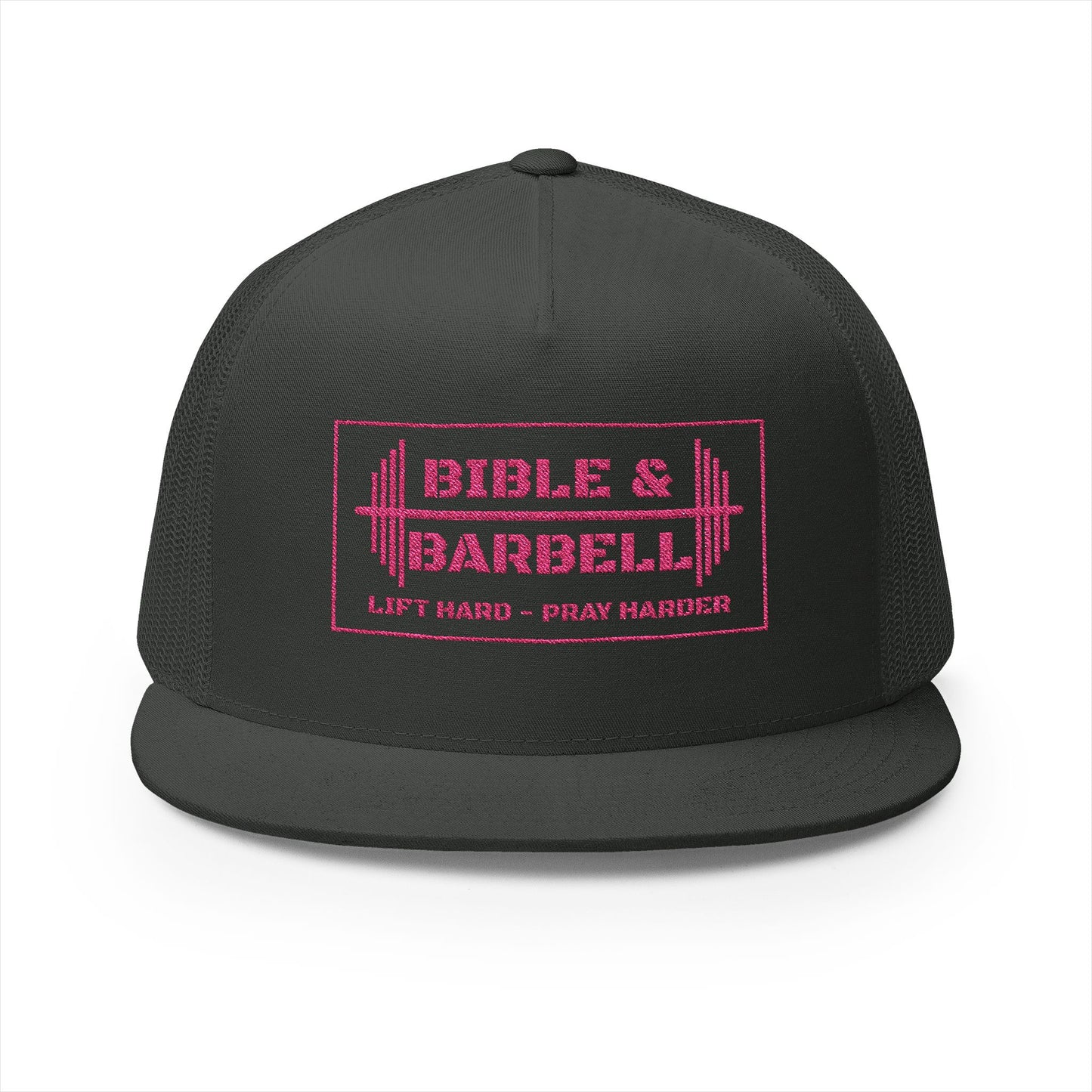 Bible & Barbell Pink Boxed Logo 5 Panel Trucker Cap