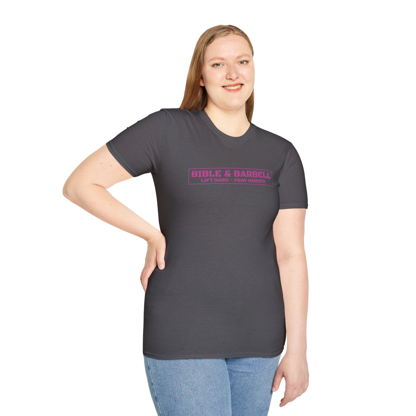 Bible & Barbell Pink Boxed Logo T-Shirt