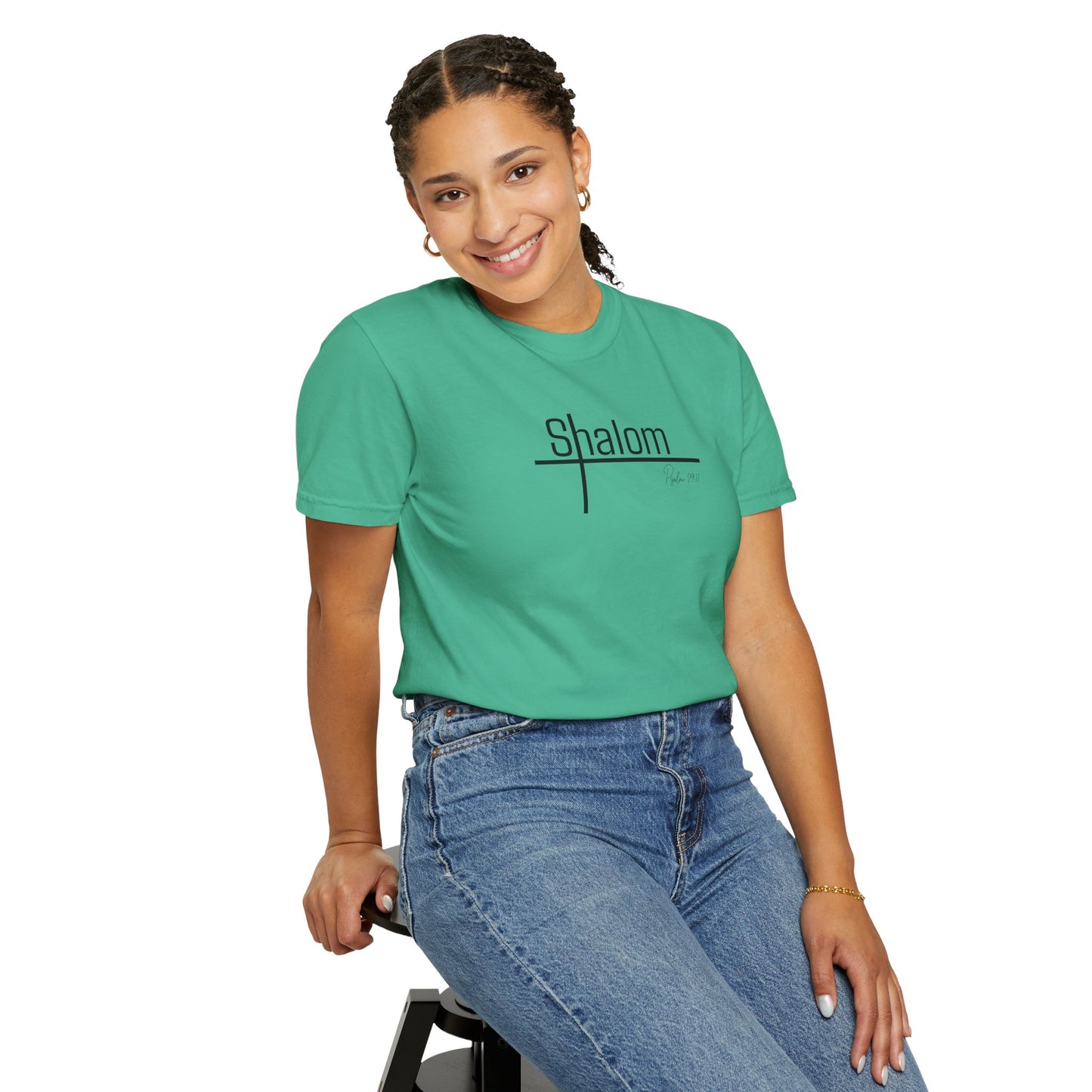 Garment-Dyed T-shirt with 'Shalom' Design - Casual Wear, Spiritual Apparel, Unisex Tee, Comfortable Everyday Shirt