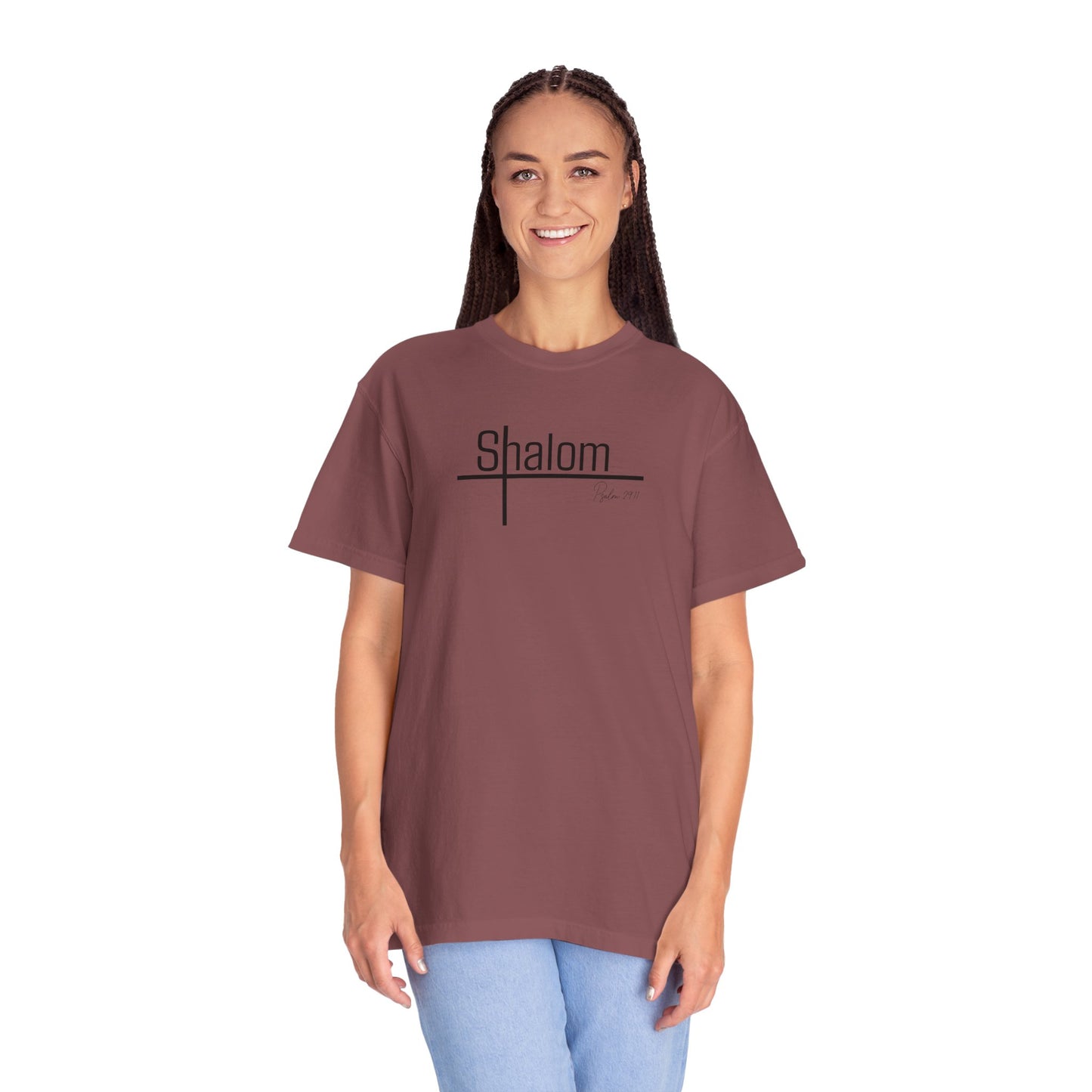 Garment-Dyed T-shirt with 'Shalom' Design - Casual Wear, Spiritual Apparel, Unisex Tee, Comfortable Everyday Shirt