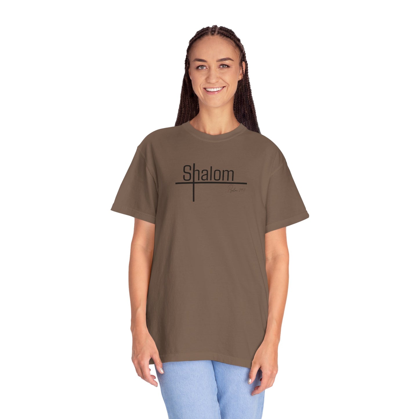 Garment-Dyed T-shirt with 'Shalom' Design - Casual Wear, Spiritual Apparel, Unisex Tee, Comfortable Everyday Shirt