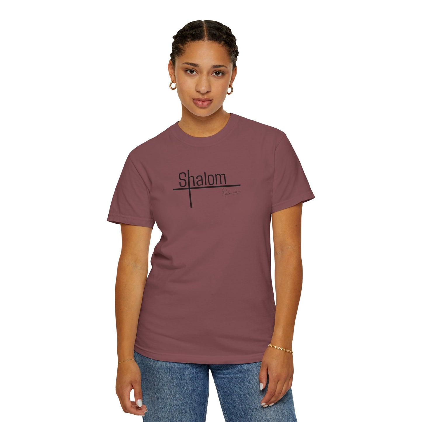 Garment-Dyed T-shirt with 'Shalom' Design - Casual Wear, Spiritual Apparel, Unisex Tee, Comfortable Everyday Shirt