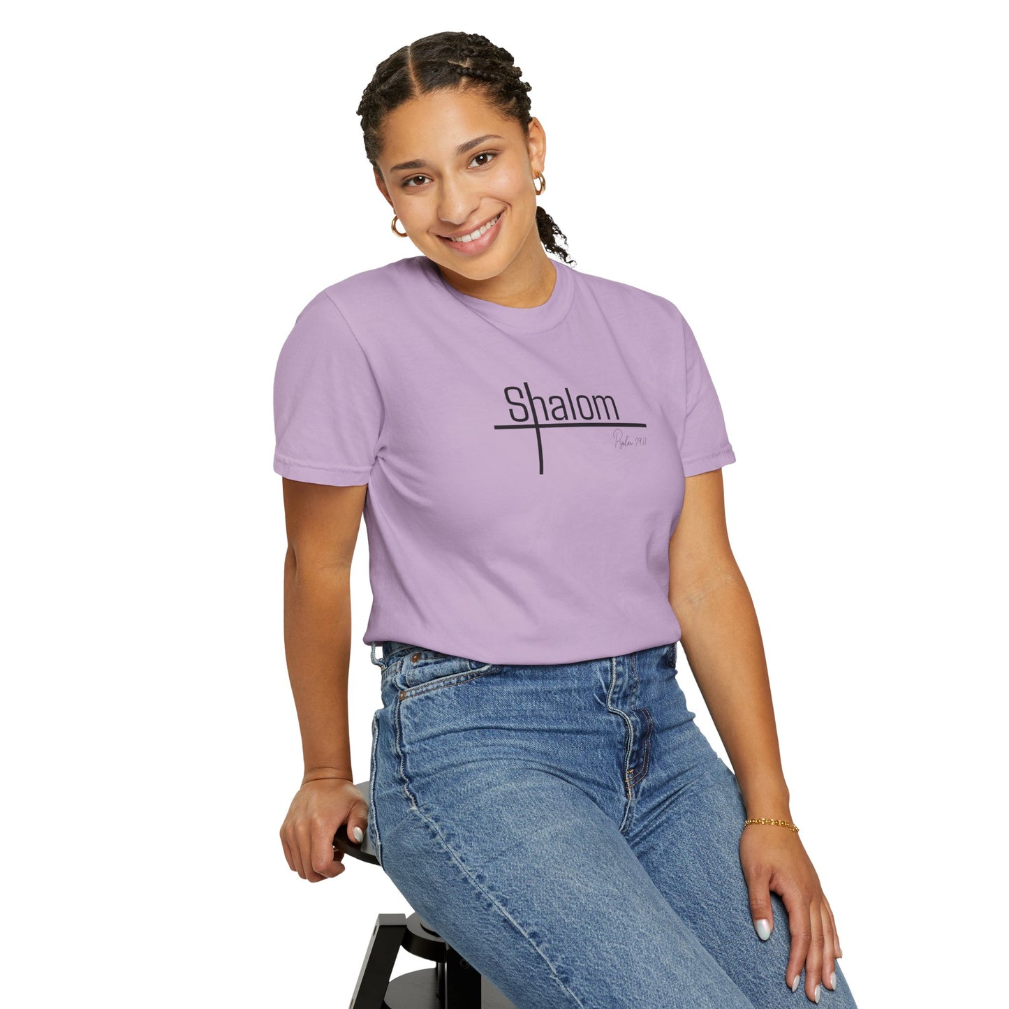 Garment-Dyed T-shirt with 'Shalom' Design - Casual Wear, Spiritual Apparel, Unisex Tee, Comfortable Everyday Shirt
