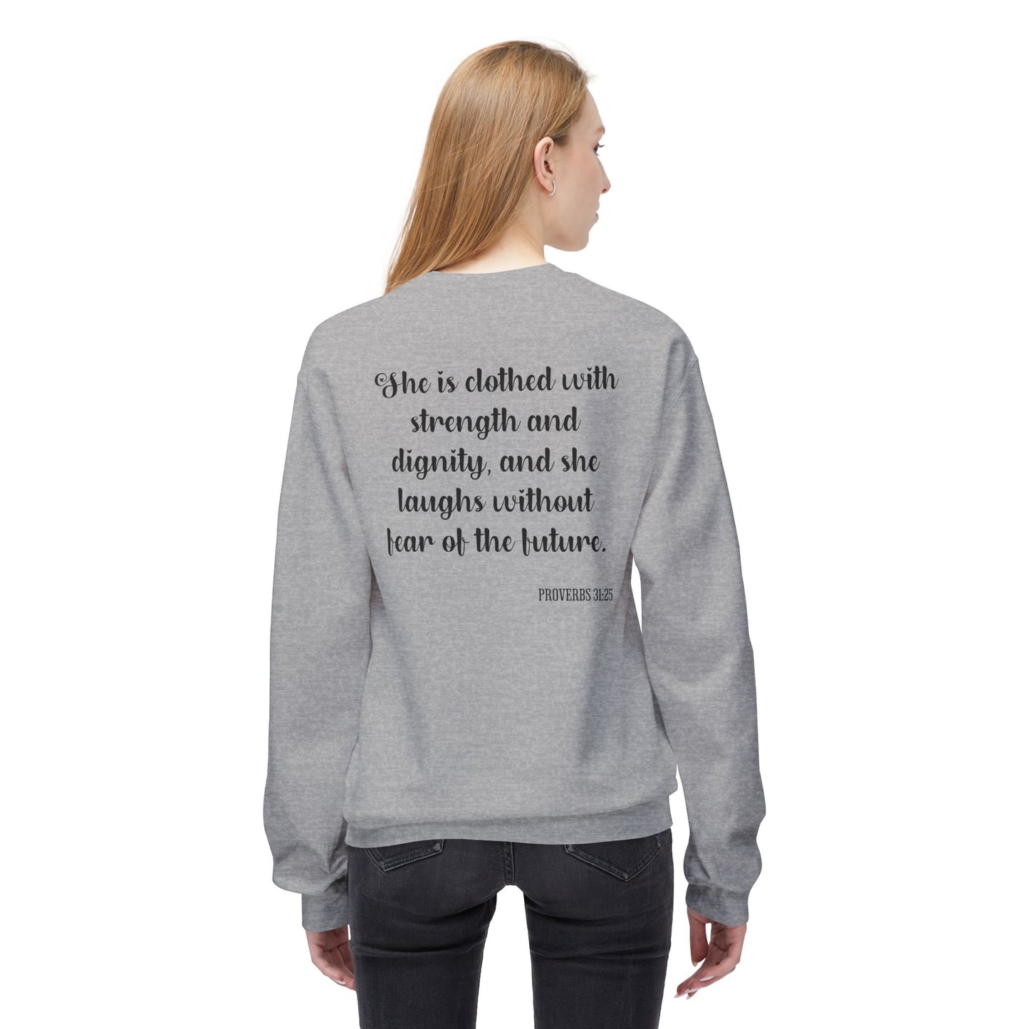 Proverbs 31:25 Empowering Women’s Crewneck Sweatshirt