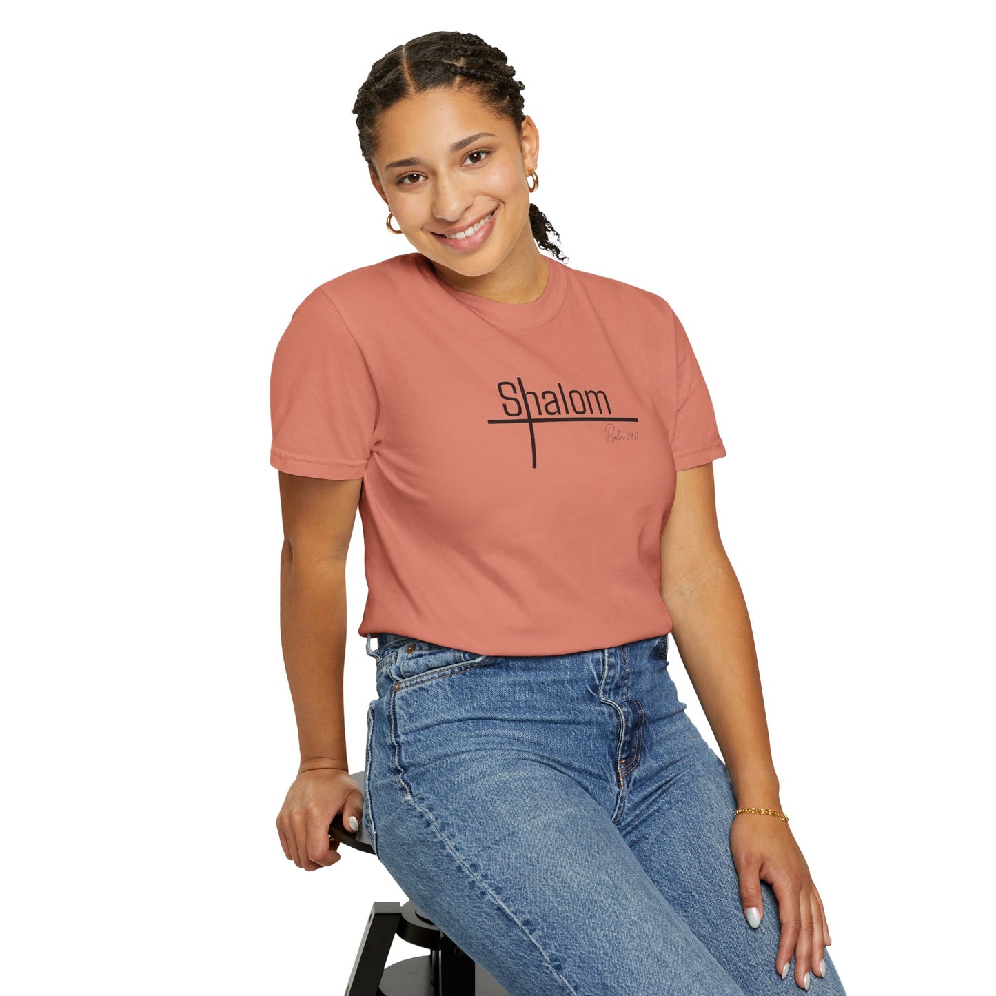 Garment-Dyed T-shirt with 'Shalom' Design - Casual Wear, Spiritual Apparel, Unisex Tee, Comfortable Everyday Shirt
