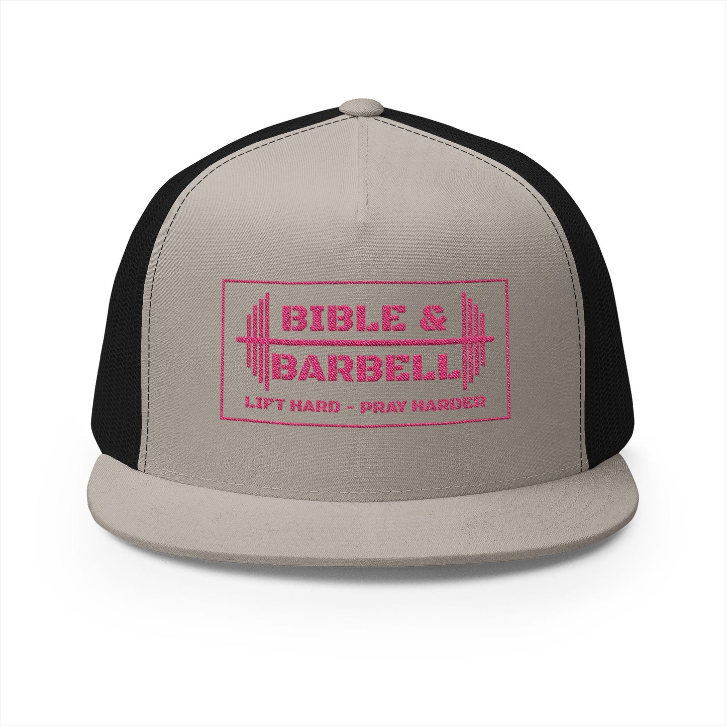 Bible & Barbell Pink Boxed Logo 5 Panel Trucker Cap