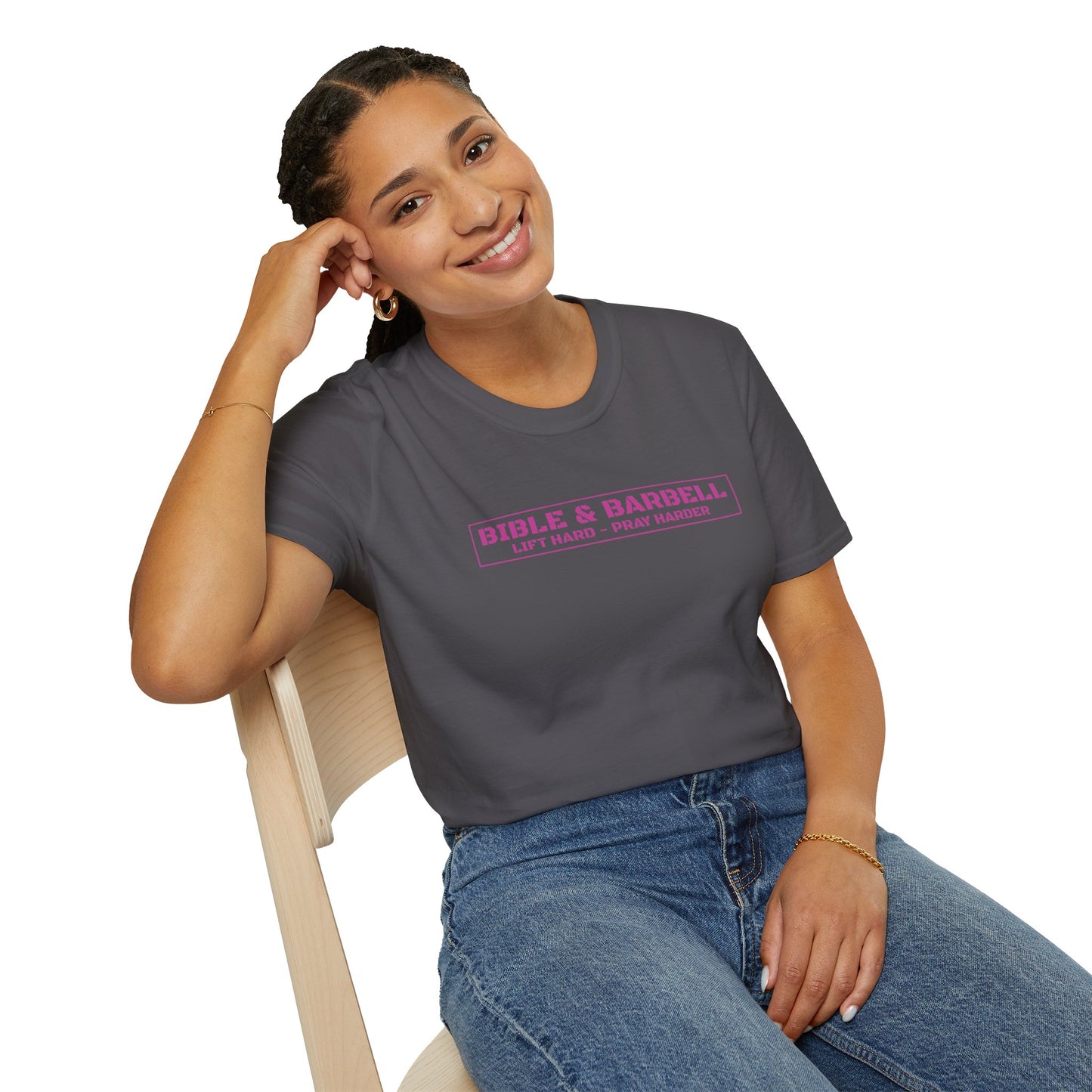 Bible & Barbell Pink Boxed Logo T-Shirt