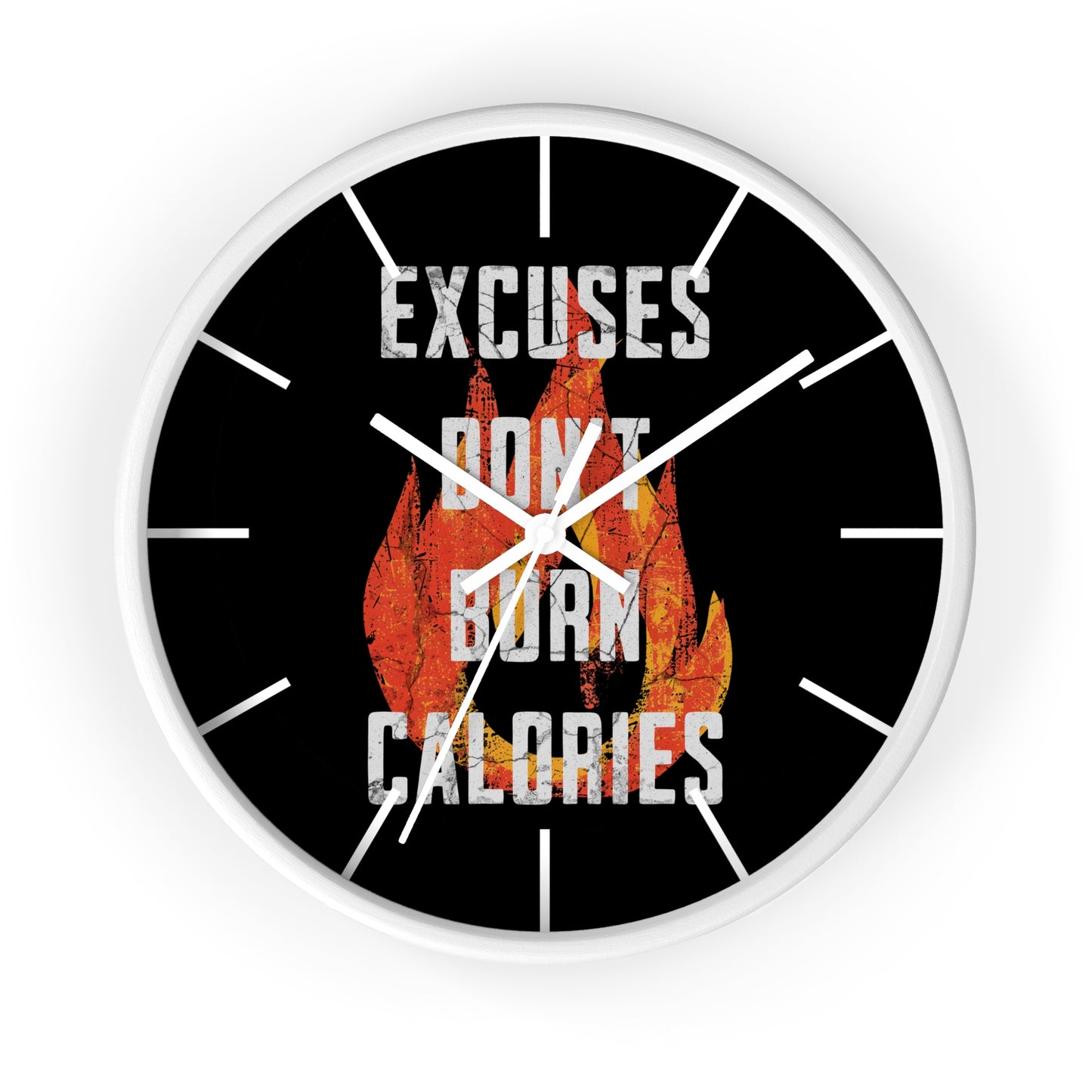 Gym Wall Clock — "Excuses Don't Burn Calories" Fitness Flame Motivational Clock