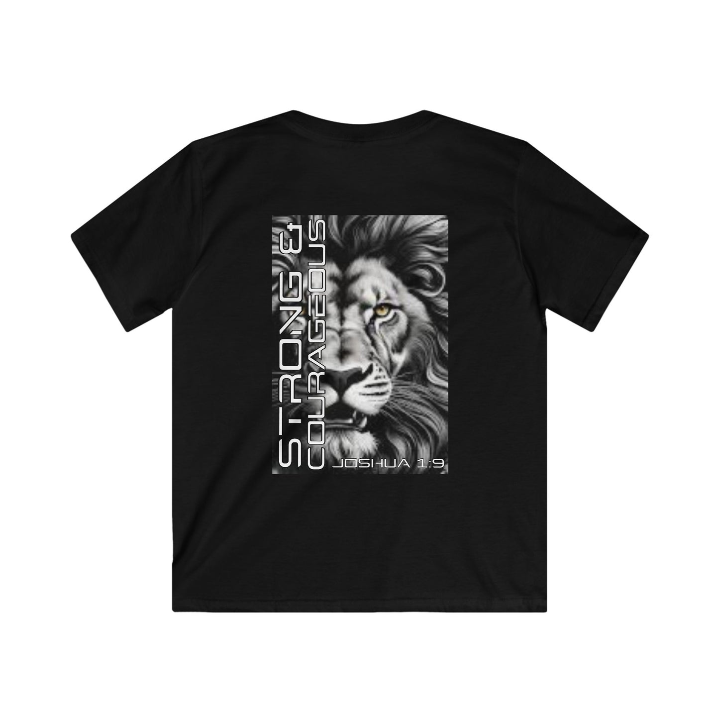 Kids Strong & Courageous Motivational Tee, Joshua 1:9, Kids Softstyle Shirt, Inspirational T-Shirt, Courageous Lion Design, Perfect for Gifts, Playtime & Affirmation