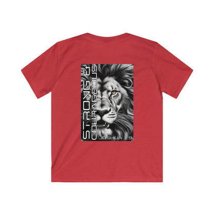Kids Strong & Courageous Motivational Tee, Joshua 1:9, Kids Softstyle Shirt, Inspirational T-Shirt, Courageous Lion Design, Perfect for Gifts, Playtime & Affirmation