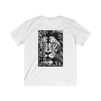 Kids Strong & Courageous Motivational Tee, Joshua 1:9, Kids Softstyle Shirt, Inspirational T-Shirt, Courageous Lion Design, Perfect for Gifts, Playtime & Affirmation