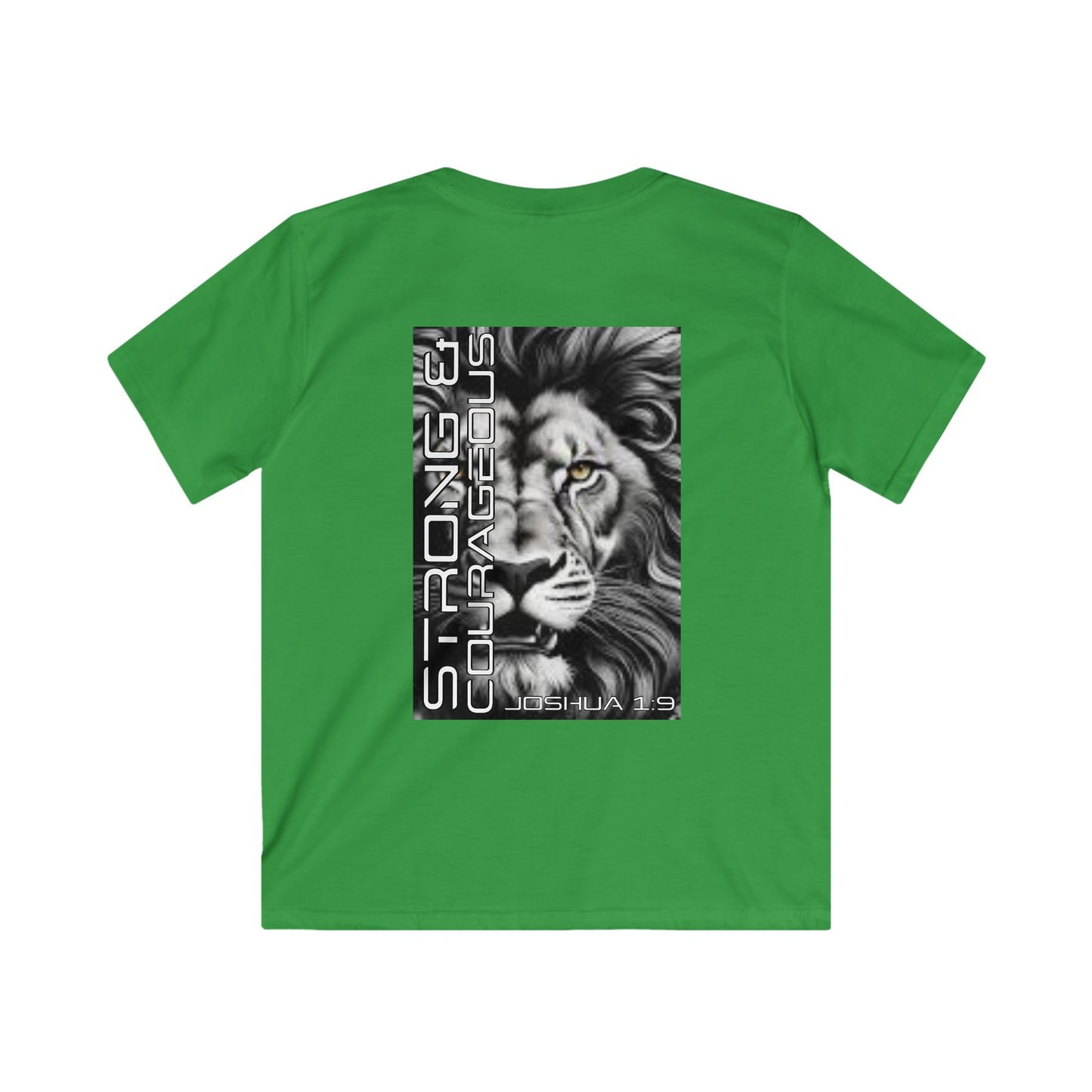 Kids Strong & Courageous Motivational Tee, Joshua 1:9, Kids Softstyle Shirt, Inspirational T-Shirt, Courageous Lion Design, Perfect for Gifts, Playtime & Affirmation