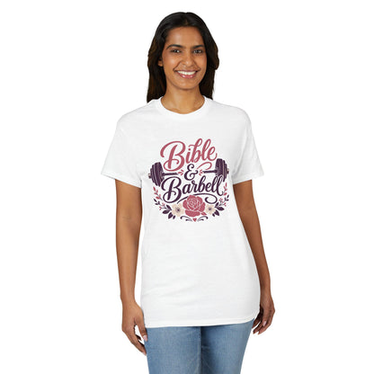 Women's Bible & Barbell Fitness T-Shirt — Christian Gym Workout Tee