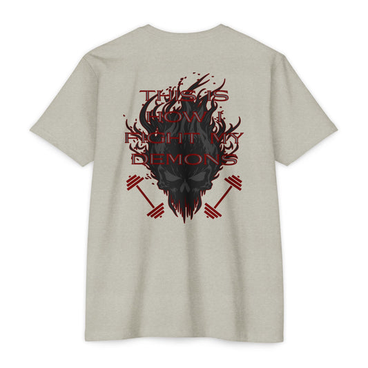 Bible & Barbell T-Shirt — 'This Is How I Fight My Demons' Fitness Faith Tee