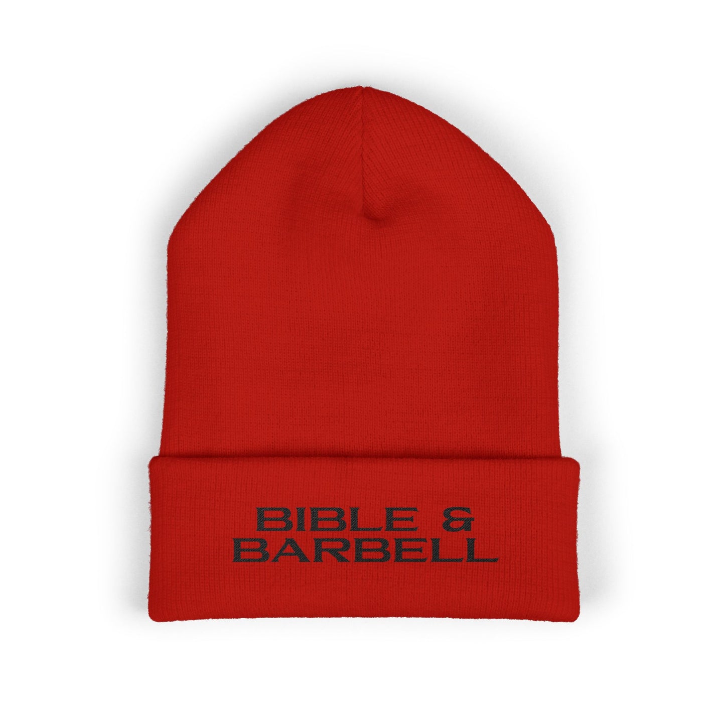 Bible & Barbell Cuffed Beanie — Embroidered Christian Fitness Knit Hat