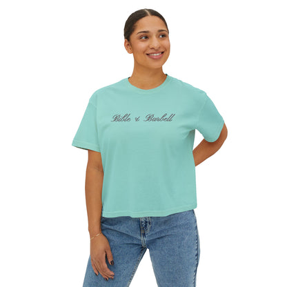 Remember, You Are: Bible & Barbell Women's Boxy Tee — Christian Cross Faith Graphic Shirt
