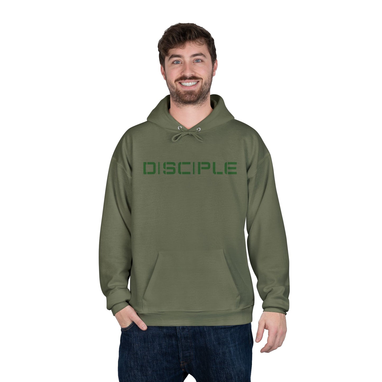 "DISCIPLE" Pullover Hoodie — Military Green Text