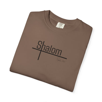 Garment-Dyed T-shirt with 'Shalom' Design - Casual Wear, Spiritual Apparel, Unisex Tee, Comfortable Everyday Shirt