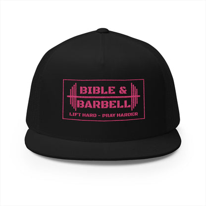 Bible & Barbell Pink Boxed Logo 5 Panel Trucker Cap