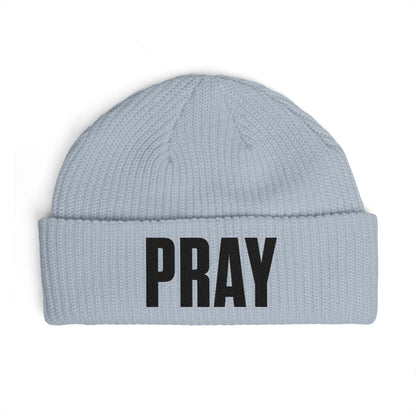 PRAY Cuff Beanie — Knit Prayer Beanie Hat (Embroidered Text)