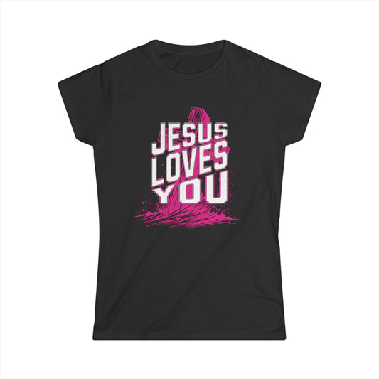Jesus Loves You Women's Softstyle Tee, Christian T-Shirt, Faith Apparel, Inspirational Gift, Casual Wear, Religious Statement Top