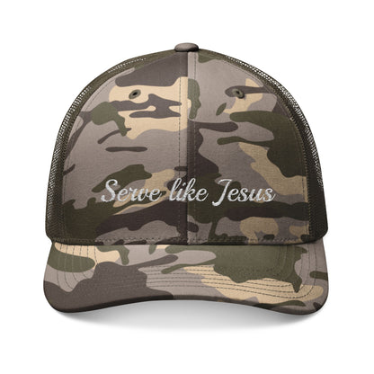 Camouflage Trucker Hat — "Serve like Jesus" Embroidered Christian Cap