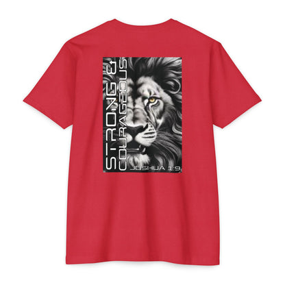 Strong & Courageous Lion Graphic T-Shirt, Joshua 1:9 Motivational Tee, Unisex Shirt, Strength Apparel, Gift for Him, Faith-Based Clothing