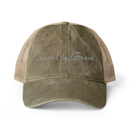 Saved by Grace Women's Washed Mesh-Back Cap