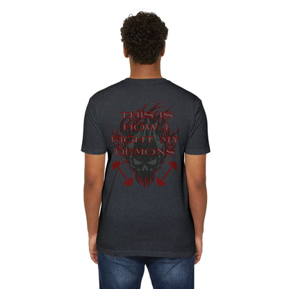 Bible & Barbell T-Shirt — 'This Is How I Fight My Demons' Fitness Faith Tee