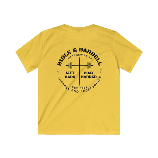 Kids Fitness Tee, Inspirational T-Shirt, Gym Kids Apparel, Motivational Youth Shirt, Great for Active Kids, Bible and Barbell Shirt