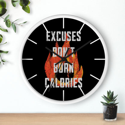 Gym Wall Clock — "Excuses Don't Burn Calories" Fitness Flame Motivational Clock