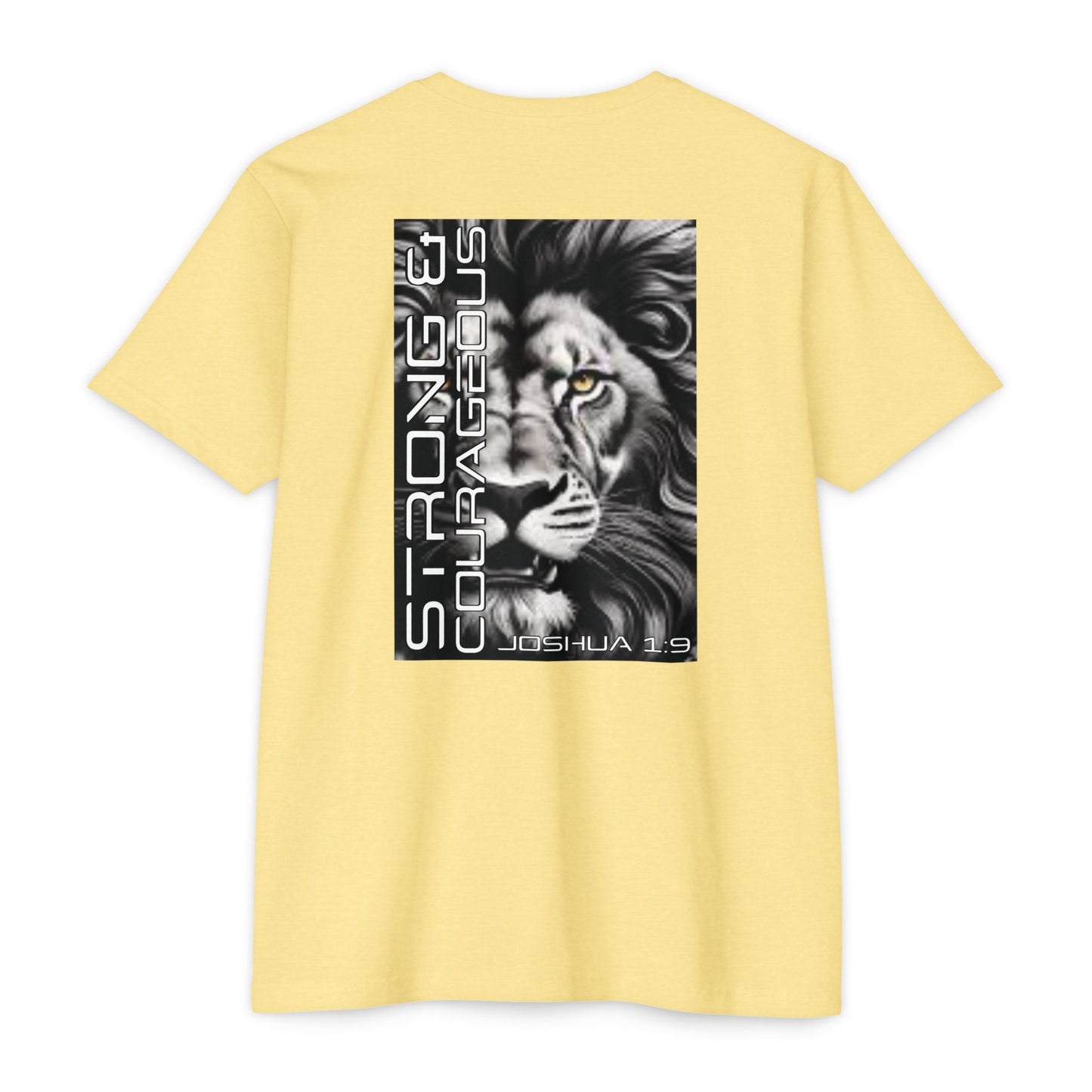 Strong & Courageous Lion Graphic T-Shirt, Joshua 1:9 Motivational Tee, Unisex Shirt, Strength Apparel, Gift for Him, Faith-Based Clothing