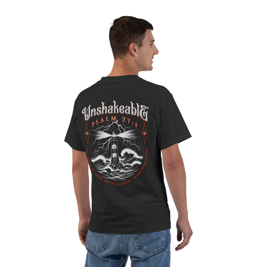 Unshakeable Psalm 27:1 Lighthouse T-Shirt — Christian Faith Graphic Tee