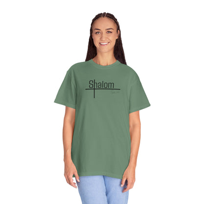 Garment-Dyed T-shirt with 'Shalom' Design - Casual Wear, Spiritual Apparel, Unisex Tee, Comfortable Everyday Shirt
