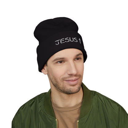 Jesus Embroidered Cuffed Beanie – Christian Faith Knit Hat