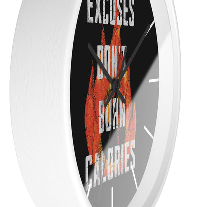 Gym Wall Clock — "Excuses Don't Burn Calories" Fitness Flame Motivational Clock