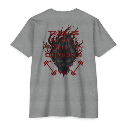 Bible & Barbell T-Shirt — 'This Is How I Fight My Demons' Fitness Faith Tee