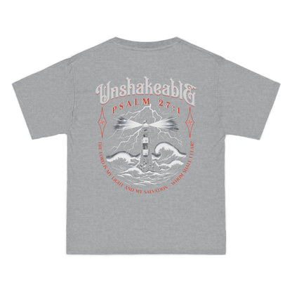 Unshakeable Psalm 27:1 Lighthouse T-Shirt — Christian Faith Graphic Tee