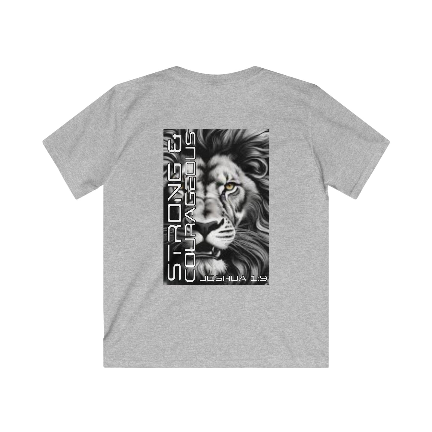Kids Strong & Courageous Motivational Tee, Joshua 1:9, Kids Softstyle Shirt, Inspirational T-Shirt, Courageous Lion Design, Perfect for Gifts, Playtime & Affirmation