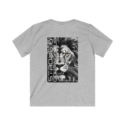 Kids Strong & Courageous Motivational Tee, Joshua 1:9, Kids Softstyle Shirt, Inspirational T-Shirt, Courageous Lion Design, Perfect for Gifts, Playtime & Affirmation