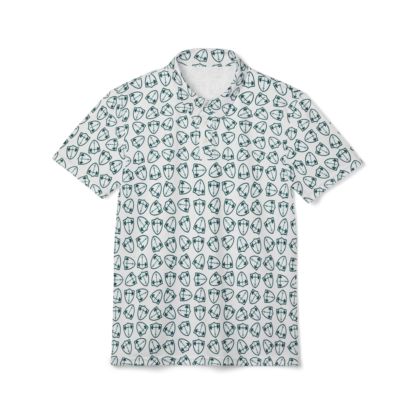 Bible & Barbell Teal Logo Pattern - Golf Ball Pattern Polo Shirt - All-Over Print Athletic Polo