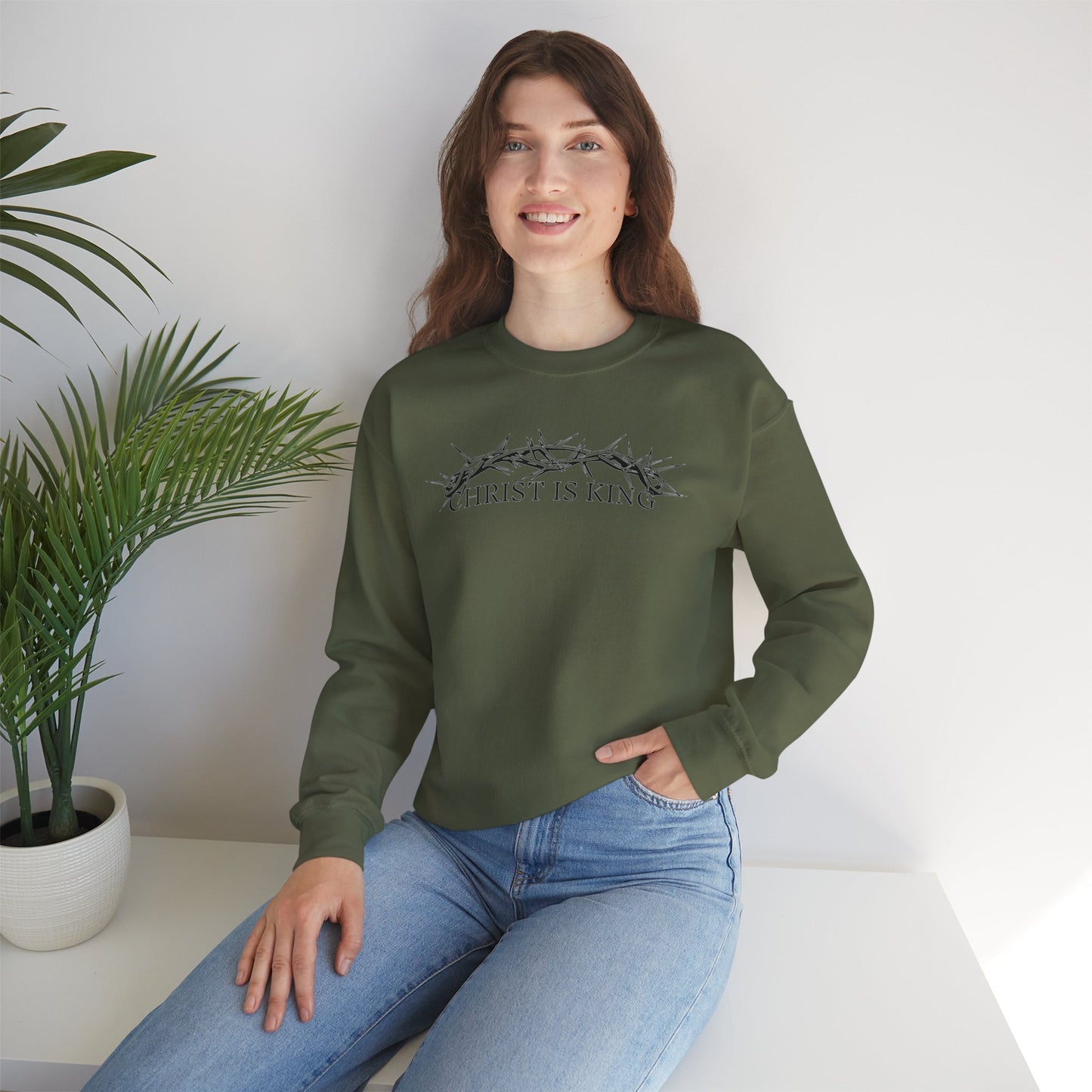 "Christ Is King" Crown of Thorns Christian Pullover Crewneck Sweatshirt