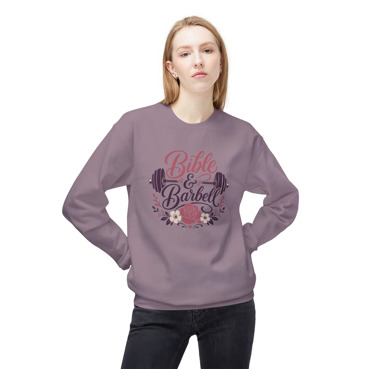 Bible & Barbell Crewneck Sweatshirt — Christian Fitness Floral Gym Pullover