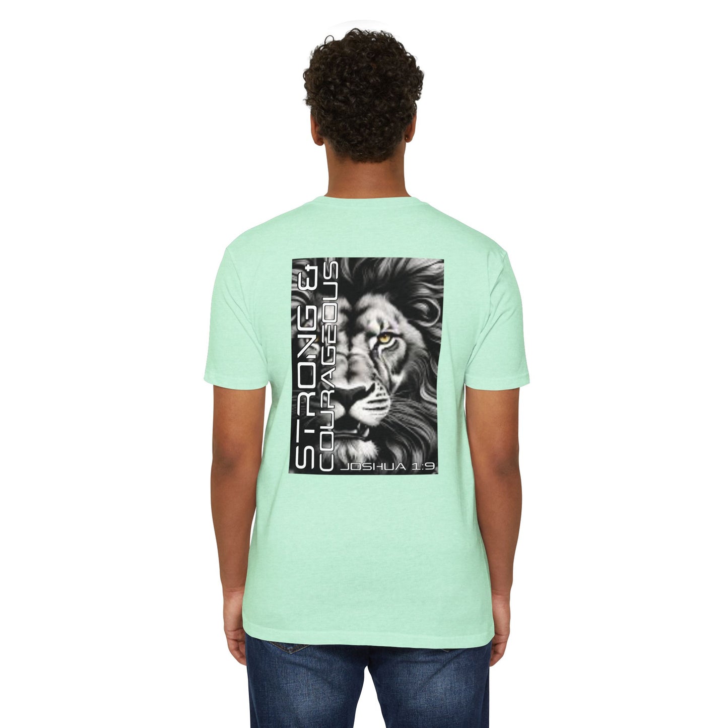 Strong & Courageous Lion Graphic T-Shirt, Joshua 1:9 Motivational Tee, Unisex Shirt, Strength Apparel, Gift for Him, Faith-Based Clothing